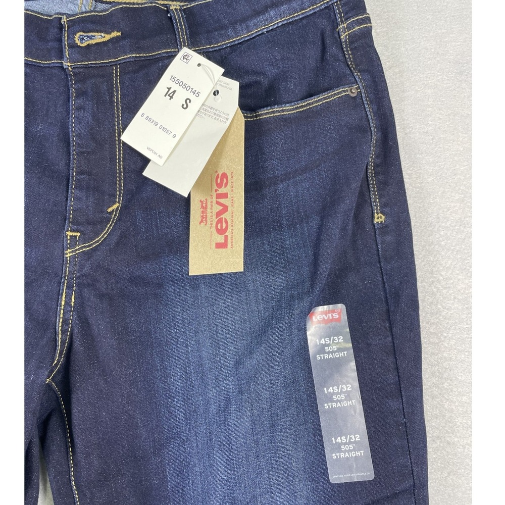 Levi's Jeans Women 14S Blue 505 Straight Mid Rise Dark Wash Stretch Denim NWT - Picture 4 of 11